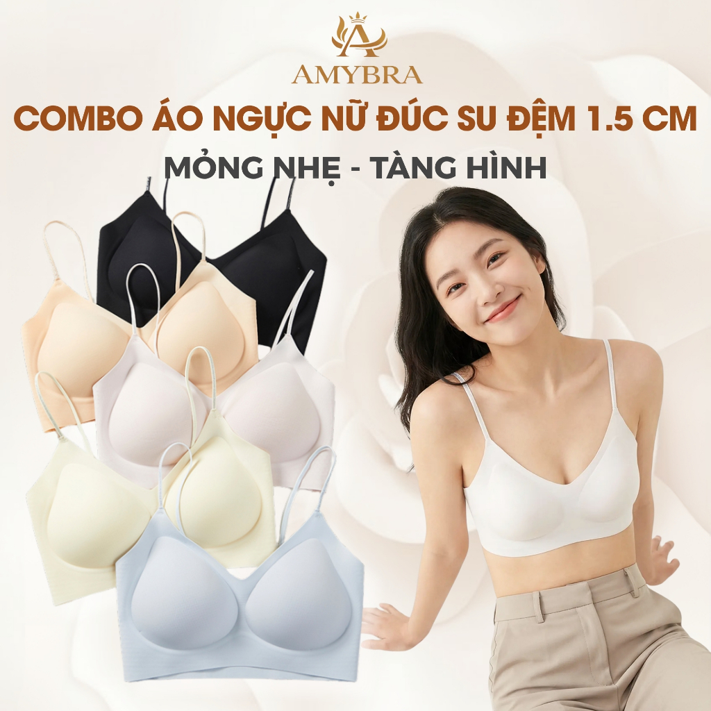 [ MẪU MỚI ] Combo Áo Ngực Đúc Su Tàng Hình Không Gọng, Set Áo Lót 2 Dây Gom Ngực AMYBRA A01