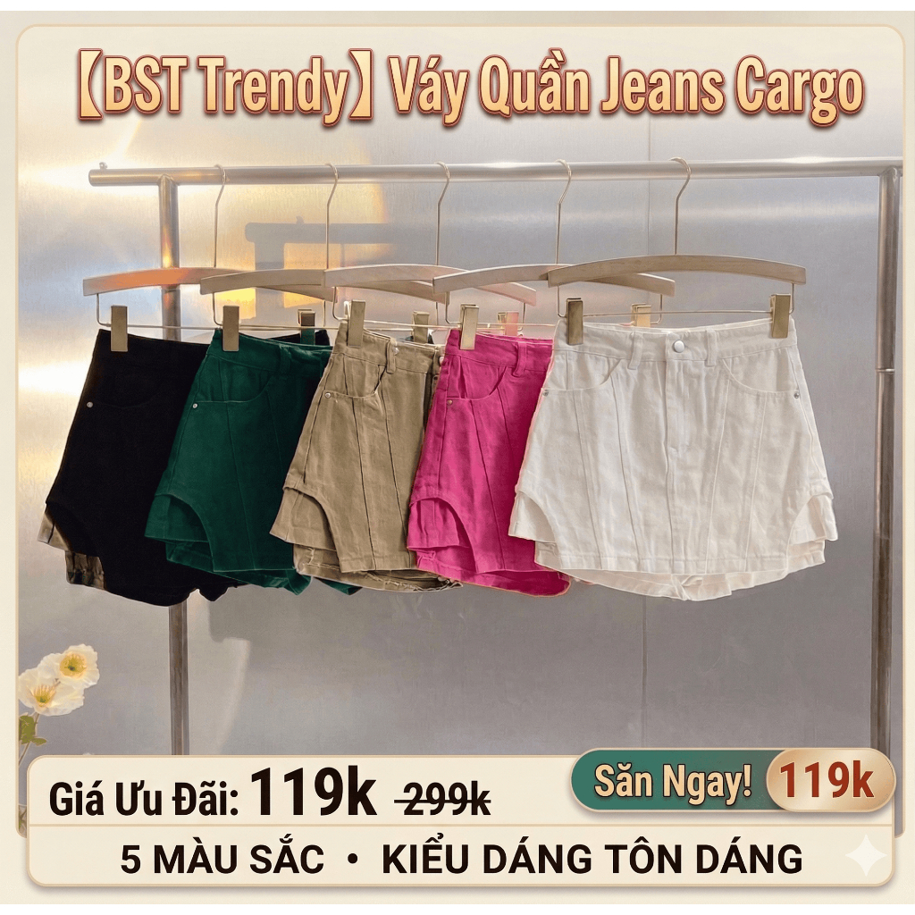 Chân váy chữ A xẻ gân tôn dáng Quảng châu