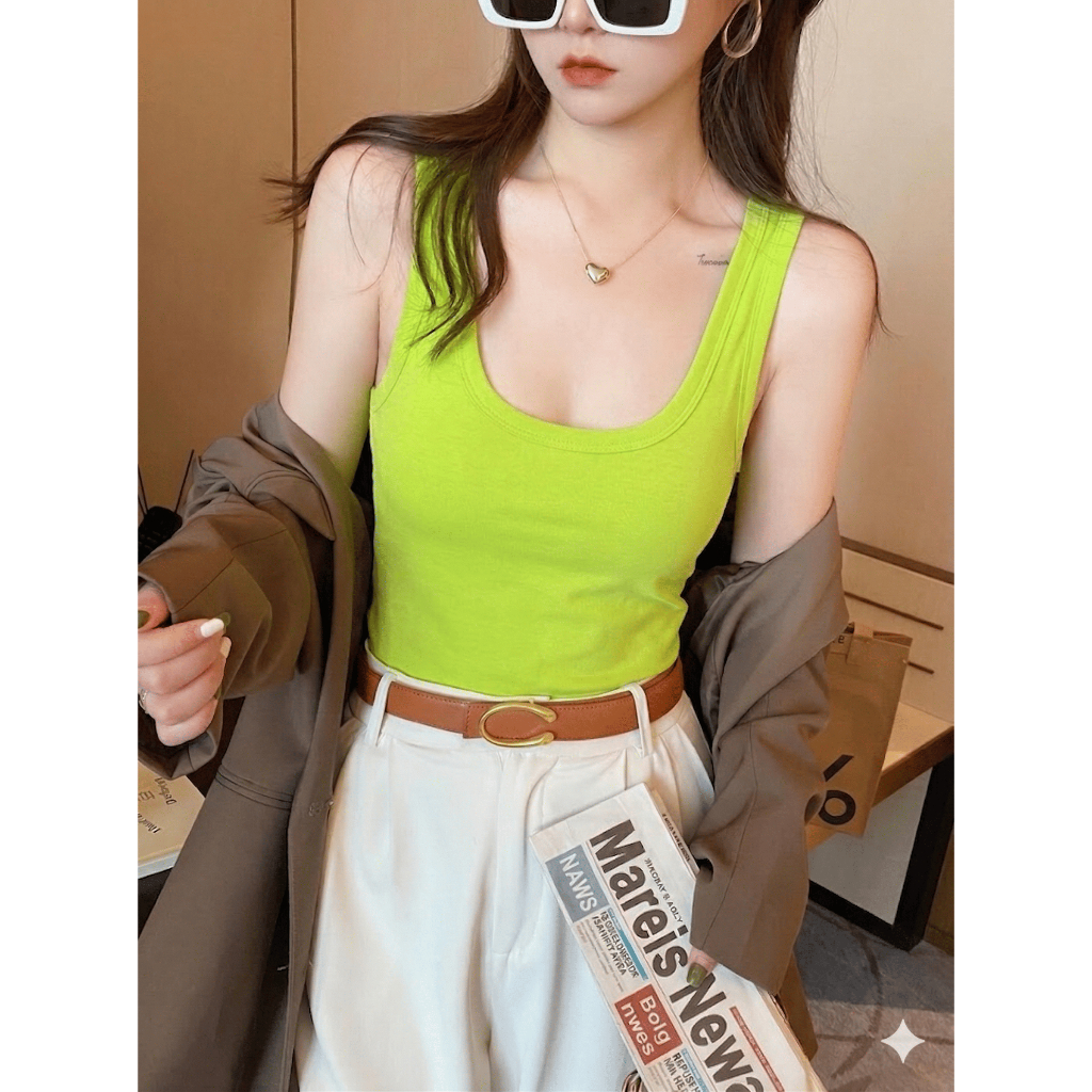 Áo Ba Lỗ Nữ Croptop Cổ Vuông Gân Tăm Dáng Ôm- Áo croptop 3 lỗ cổ vuông nhiều màu sắc sành điệu