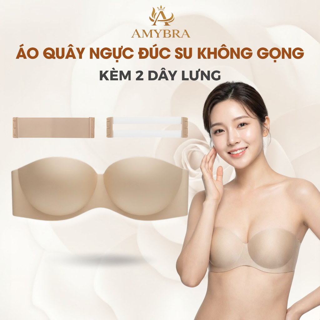 Áo Ngực Không Dây AMYBRA Đúc Su Không Gọng Mềm Mại, Áo Quây Ngực Kèm 2 Đai Lưng Tiện Lợi A218