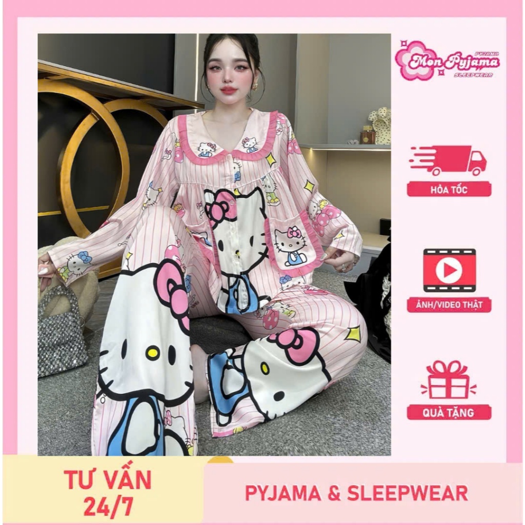 Đồ bộ nữ đồ mặc nhà,đồ ngủ đẹp cho nữ,pijama dài tay lụa mềm mịn mát nhiều họa tiết dễ thương [250].