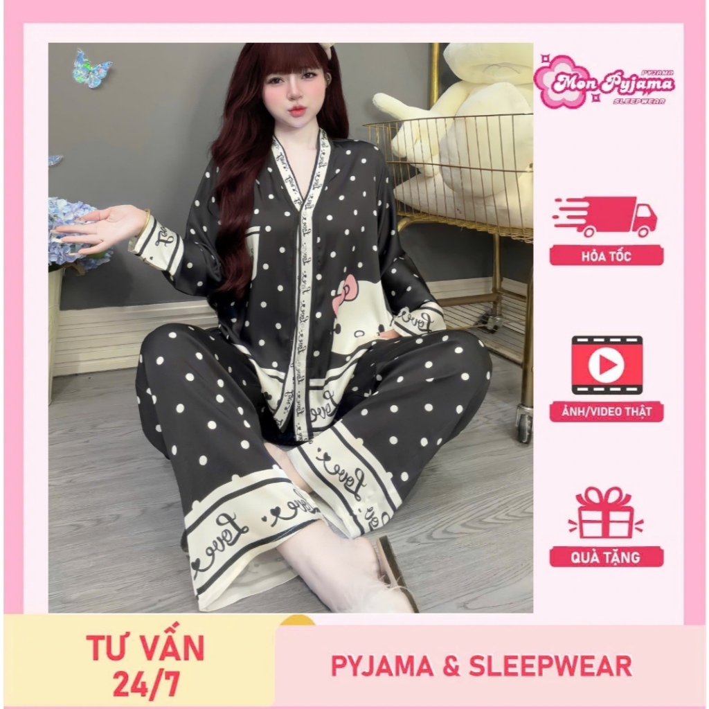 Đồ bộ nữ đồ mặc nhà,đồ ngủ dễ thương,bộ tiểu thư lụa latin mềm mịn mát cổ Y họa tiết dễ thương [360]