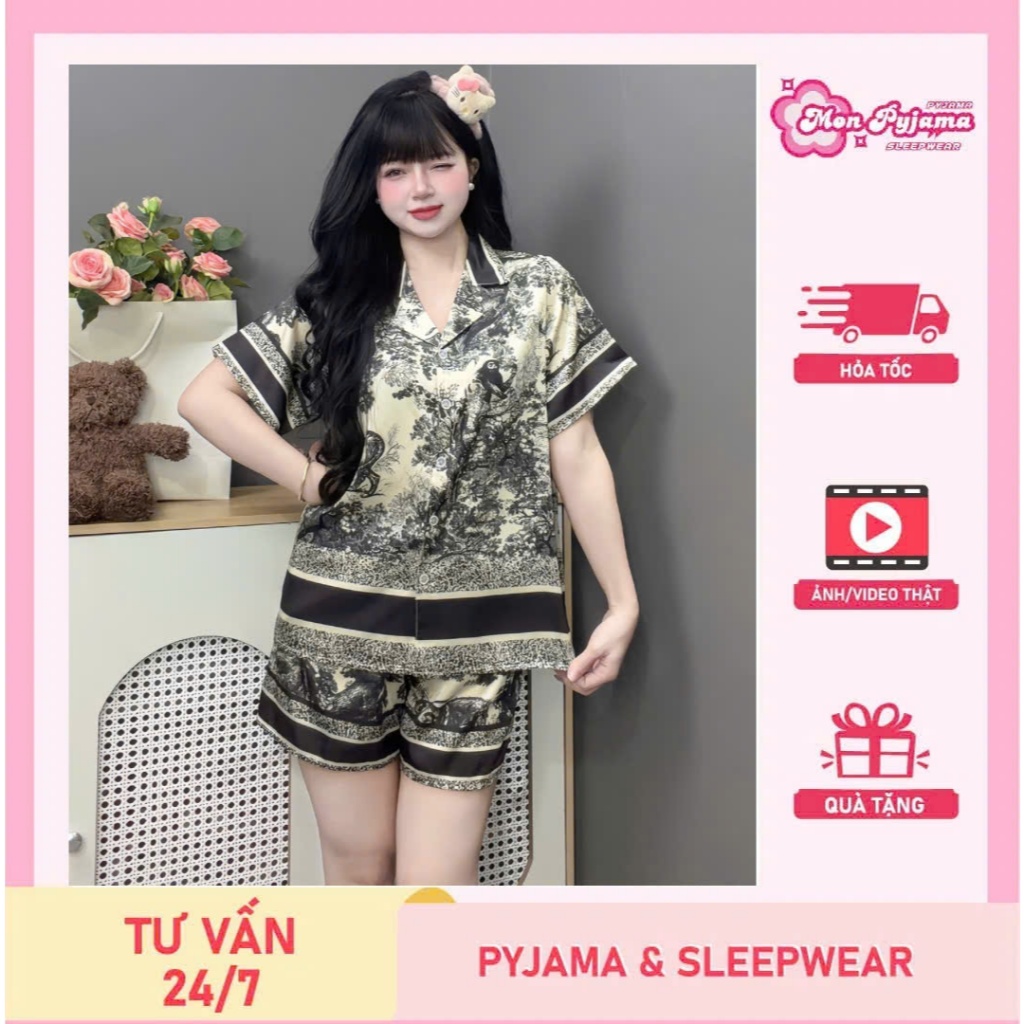 Đồ bộ mặc nhà nữ dễ thương,đồ ngủ lụa lạnh cao cấp,bộ pijama quần đùi mềm mịn mát họa tiết cute [22]