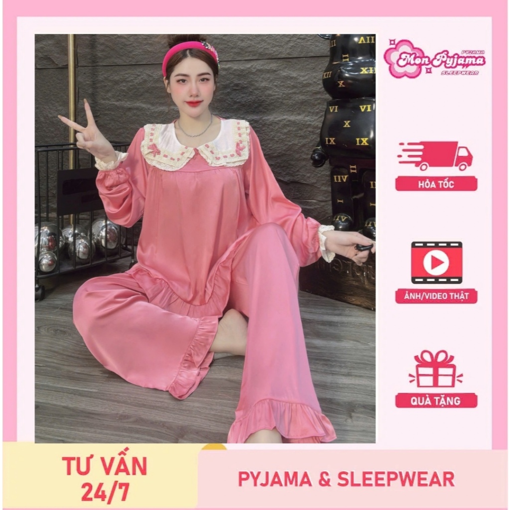 Đồ ngủ dễ thương,đồ bộ pijama không cài nút,đồ ngủ lụa lạnh cao cấp,bộ tiểu thư mịn mát hottrend[09]