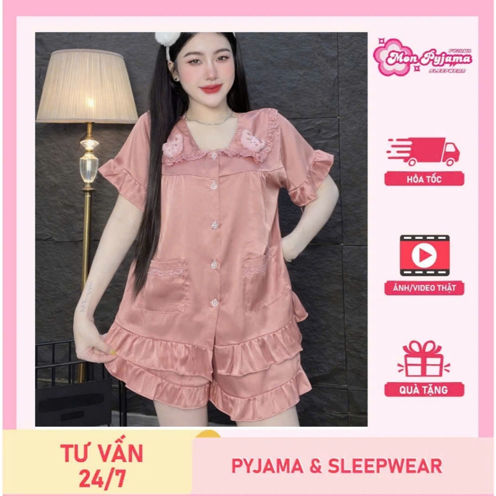 Đồ bộ nữ, đồ ngủ đùi,đồ mặc nhà lụa latin họa tiết dễ thương,bộ tiểu thư mềm mịn mát hottrend [400]