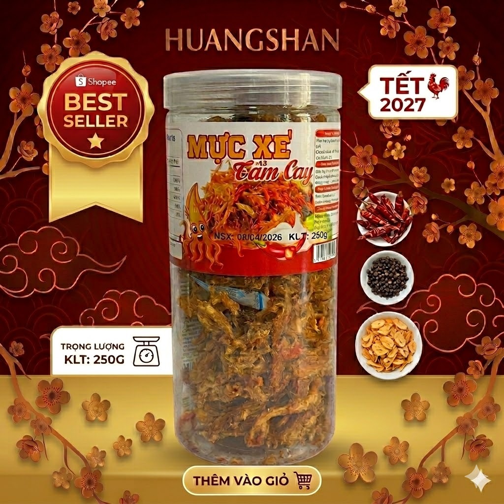 250g Khô Mực Xé Cẩm Cay Đậm Vị Thơm Ngon - HuangShan