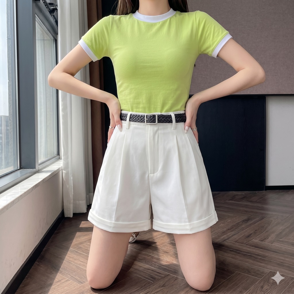 Quần Short Nữ Cạp Cao Gập Gấu Form Đẹp Nhiều Màu