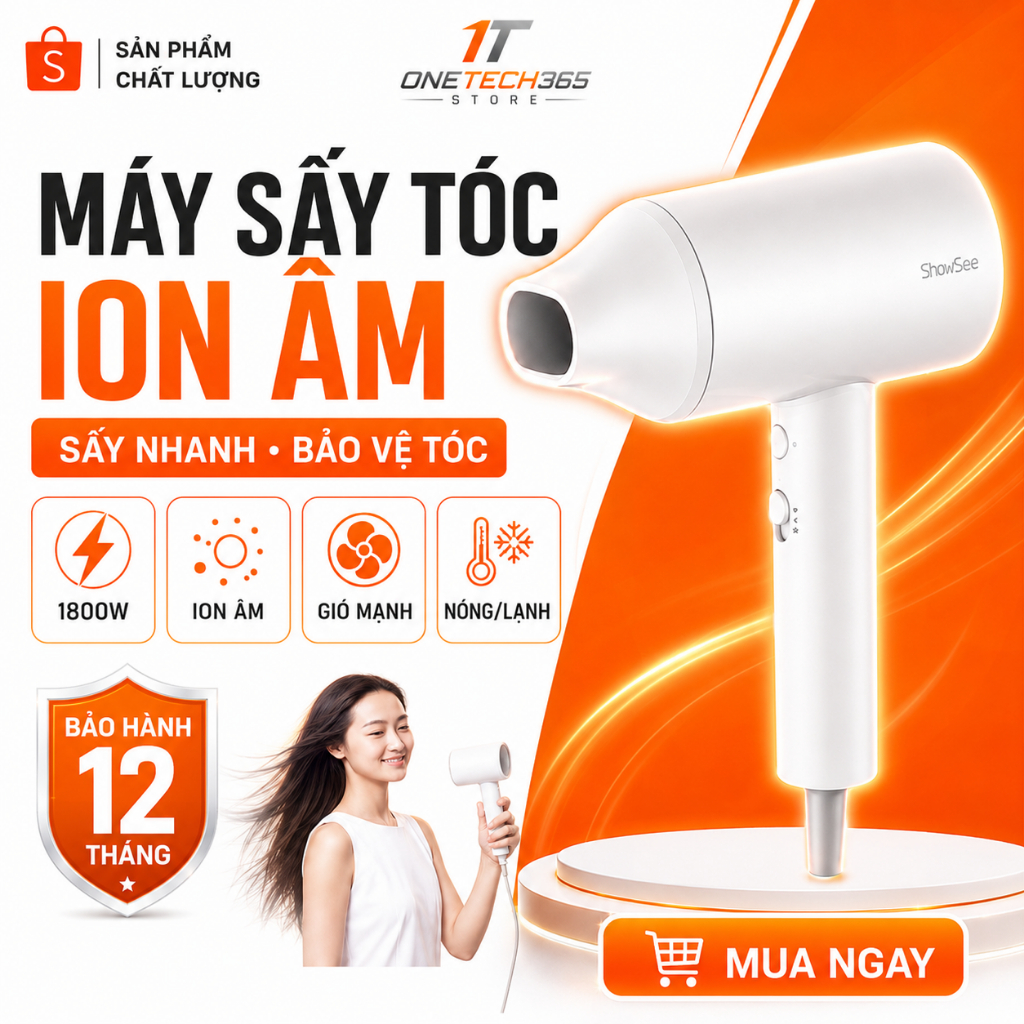Máy Sấy Tóc Xiaomi ShowSee 1800W Cao Cấp, Máy Sấy Tóc Thế Hệ Mới Chống Xù Rối, Bảo Hành 12 Tháng