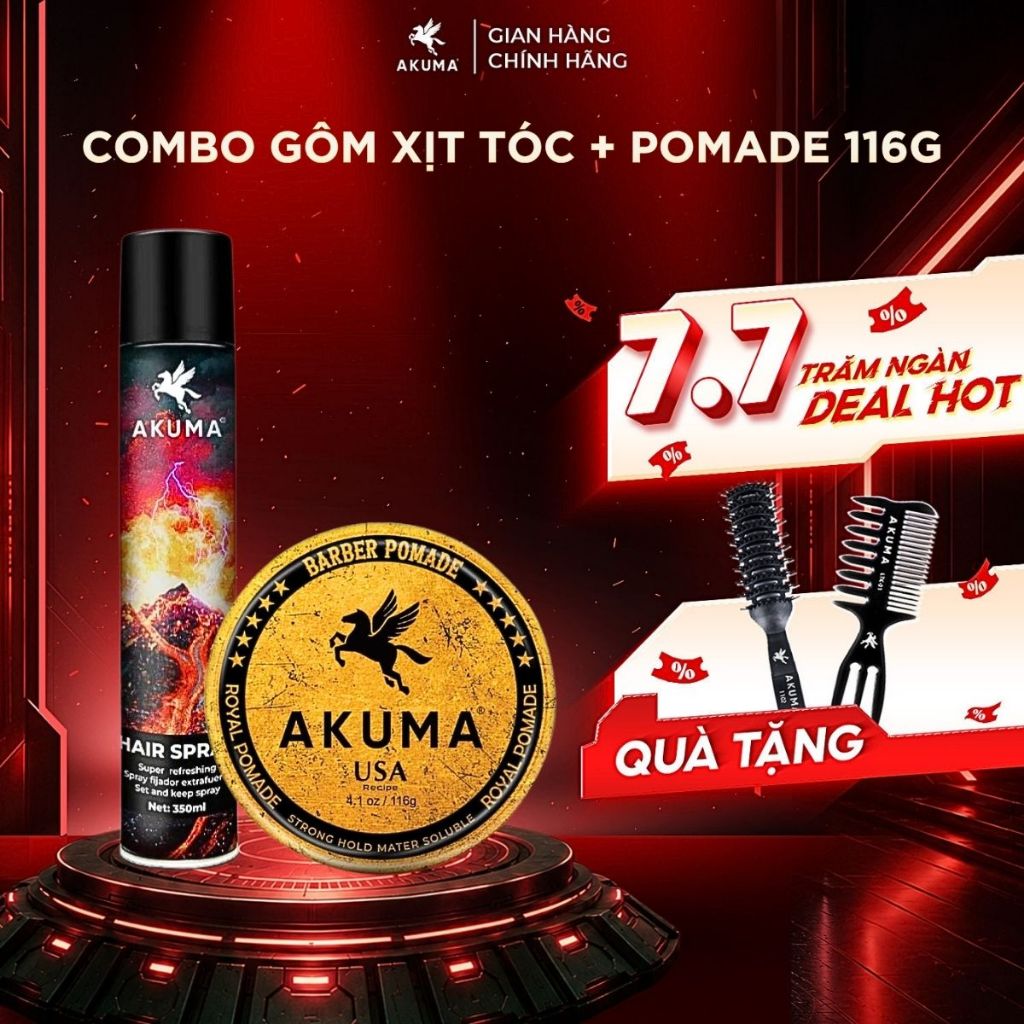 Combo Sáp Vuốt Tóc, Gôm Xịt Tóc, Xịt Tạo Phồng Tóc AKUMA Dầu Gội Nam AKUMA Hương Nước Hoa Nam Tính