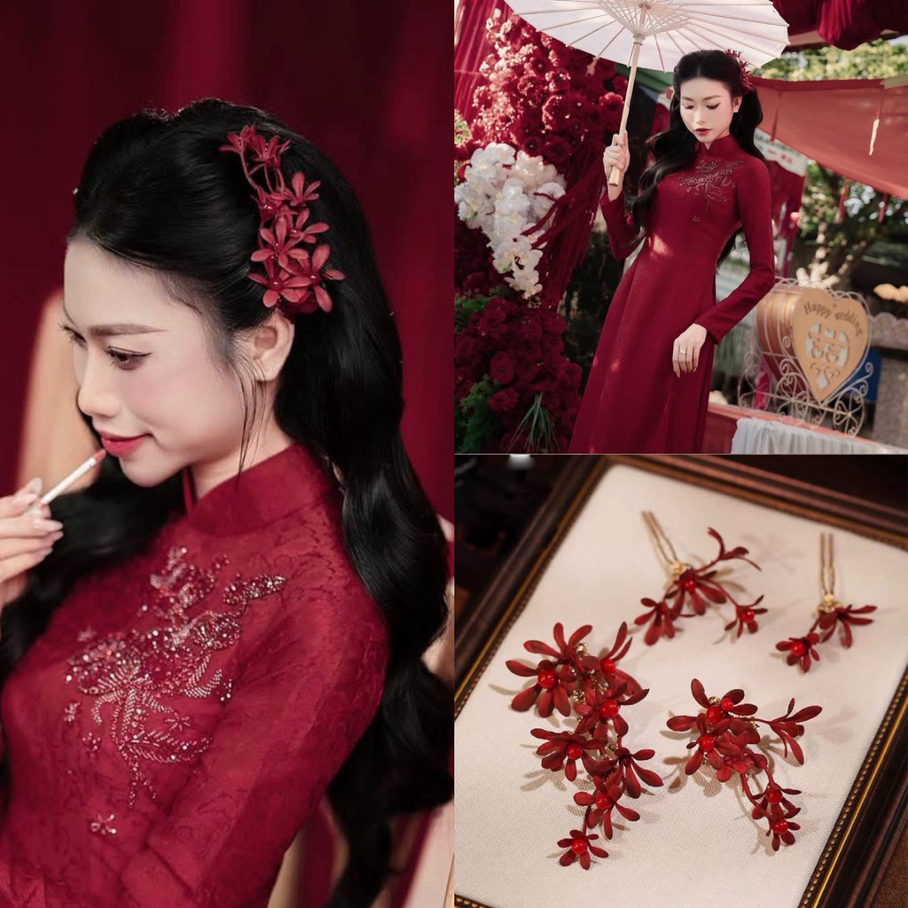 Set cài tóc hoa đỏ [ SẴN ]