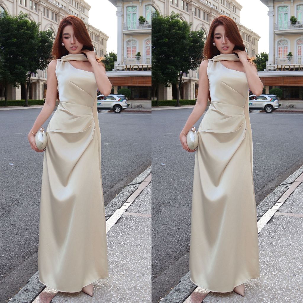 Luxury Long Silk Party Dress NV653 Elegant Cross-Neck Silk Wedding Party Dress Women Dress