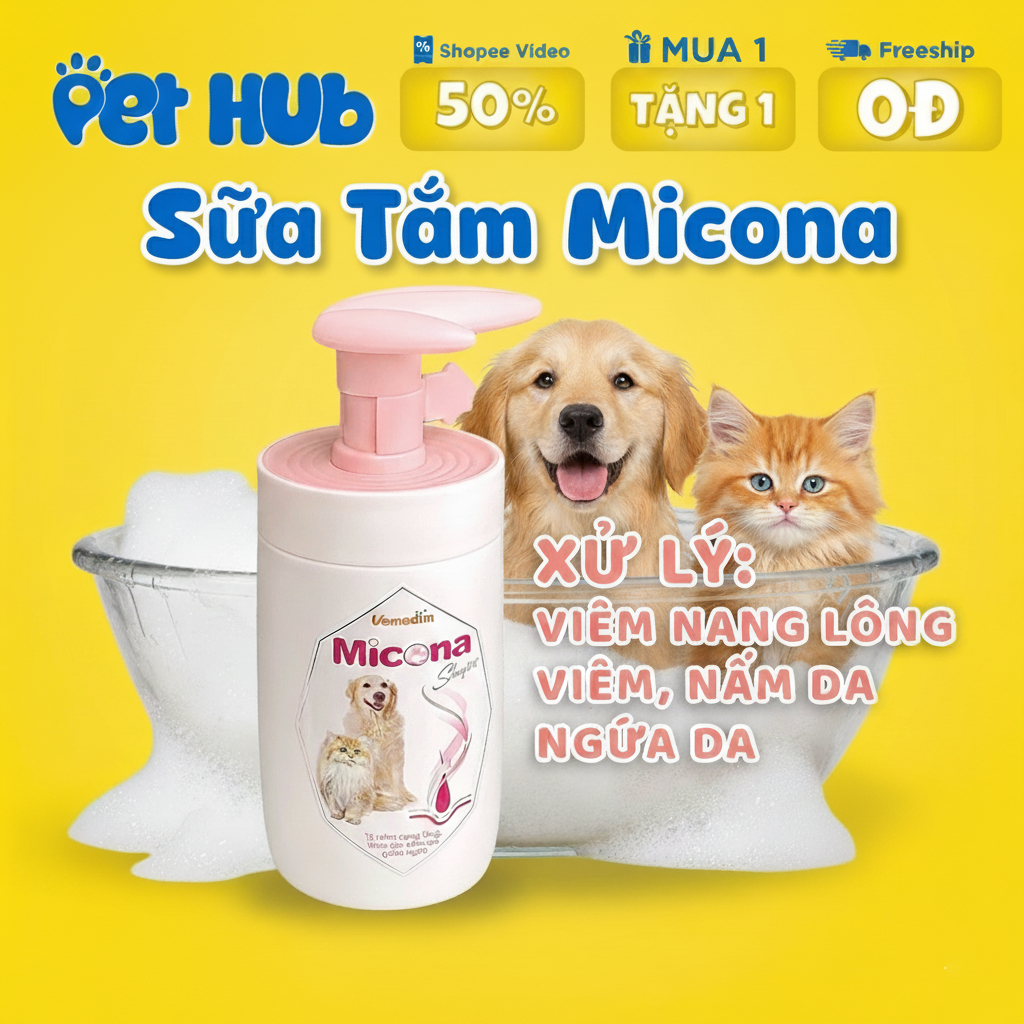 [CHÍNH HÃNG] Sữa Tắm Micona - Sữa Tắm Hỗ Trợ Viêm Da, Nấm Da Dành Cho Mèo, Chó