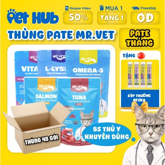 [THÙNG PATE TIẾT KIỆM] COMBO 48 & 24 Gói Pate MR VET Gói 70g Thức Ăn Ướt Cho Mèo Bổ Sung Dinh Dưỡng