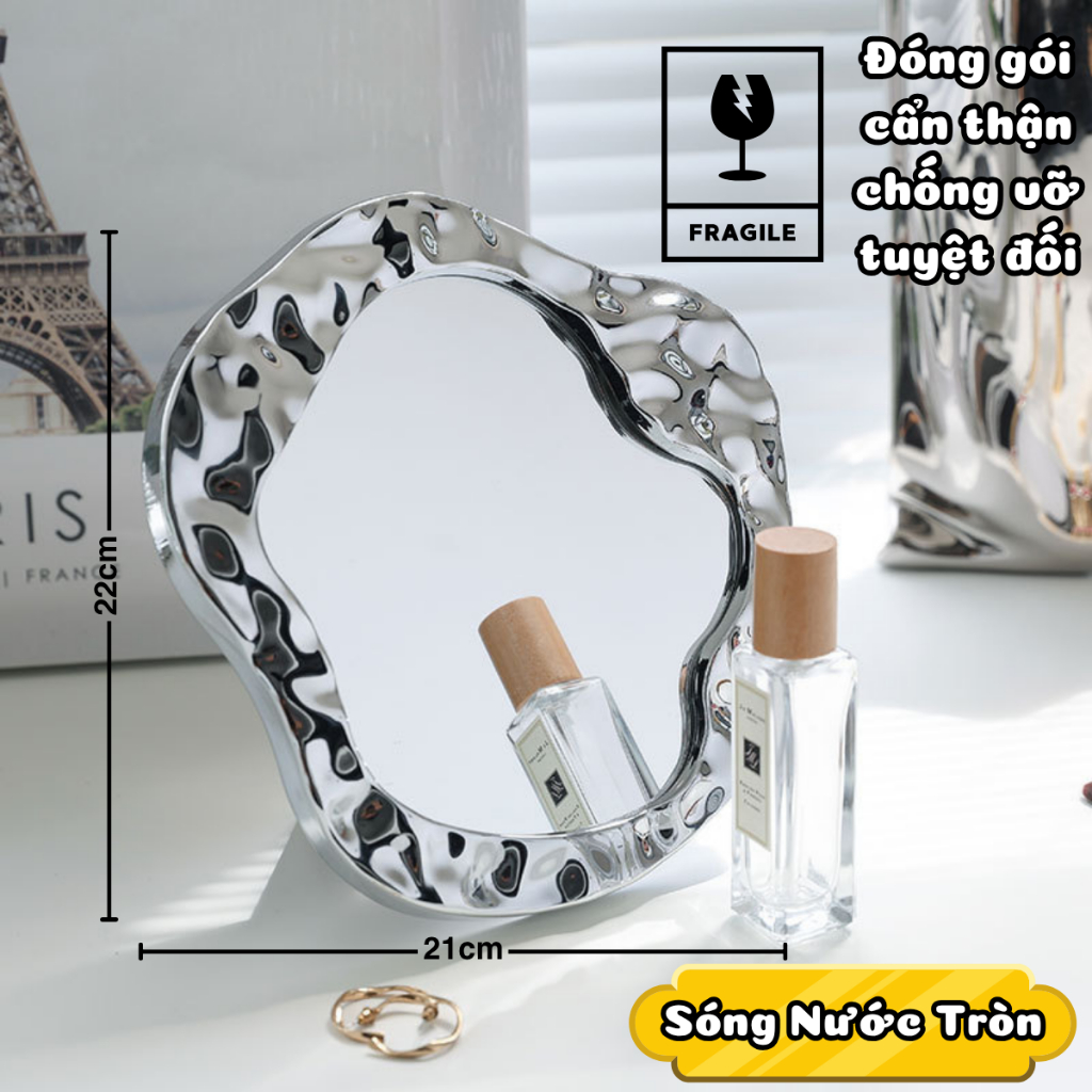 Gương Tròn Decor Hình Sóng Nước Đáng Yêu, Gương Trang Điểm Để Bàn Xinh Xắn LABY HOME