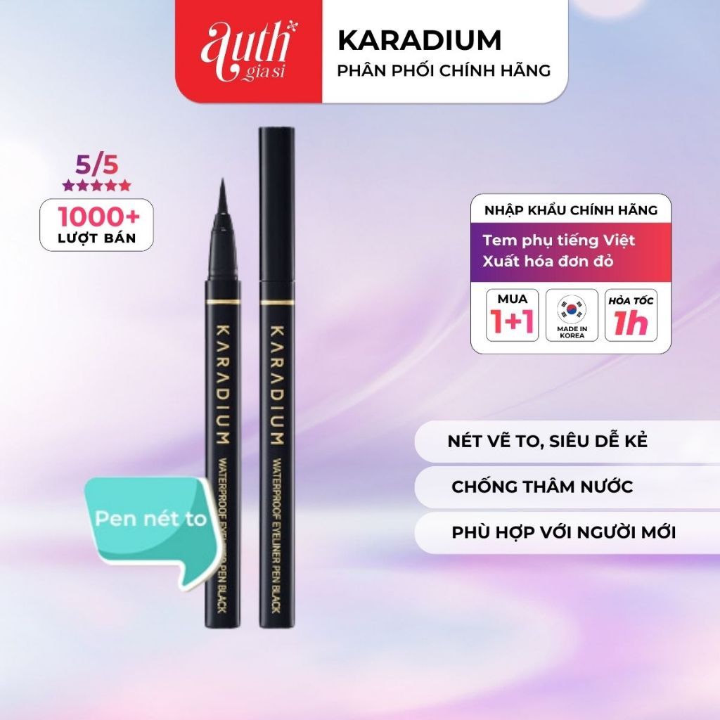 [CHÍNH HÃNG] Dạ kẻ mắt nét to siêu dễ kẻ Karadium Waterproof Eyeliner Pen Black chống nước VỎ NÂU (Sale Date)