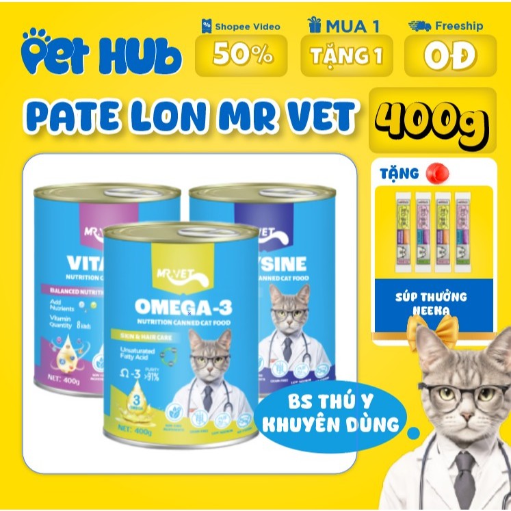 [400g] Pate MR VET Dạng Lon 400g Thức Ăn Ướt Cho Mèo Bổ Sung Dinh Dưỡng Toàn Diện - Pet Hub