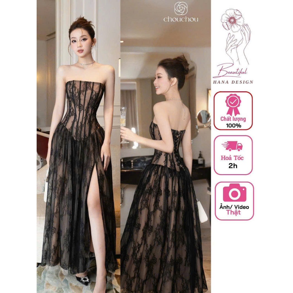 [ Ready - Quick ] CHOUCHOU Standard Lace Coset Knit Waist Dress Luxurious 2-Layer Cup Party Dress