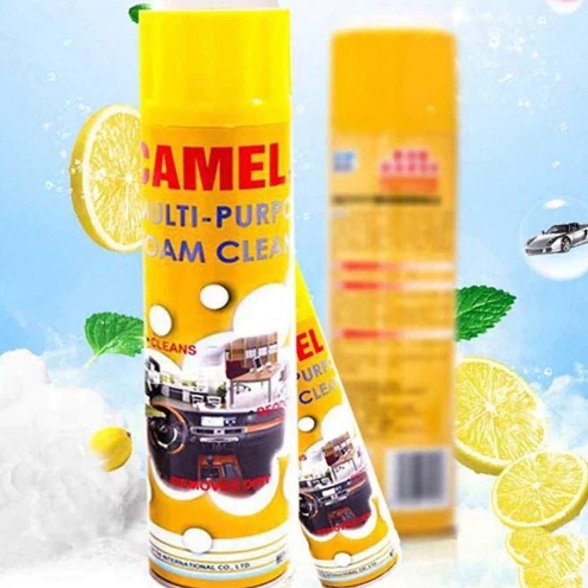 Chai Xịt Camel tẩy rửa vệ sinh nội thất Ô tô dạng bọt tuyết, nắp có sẵn bàn chải bình 650ml