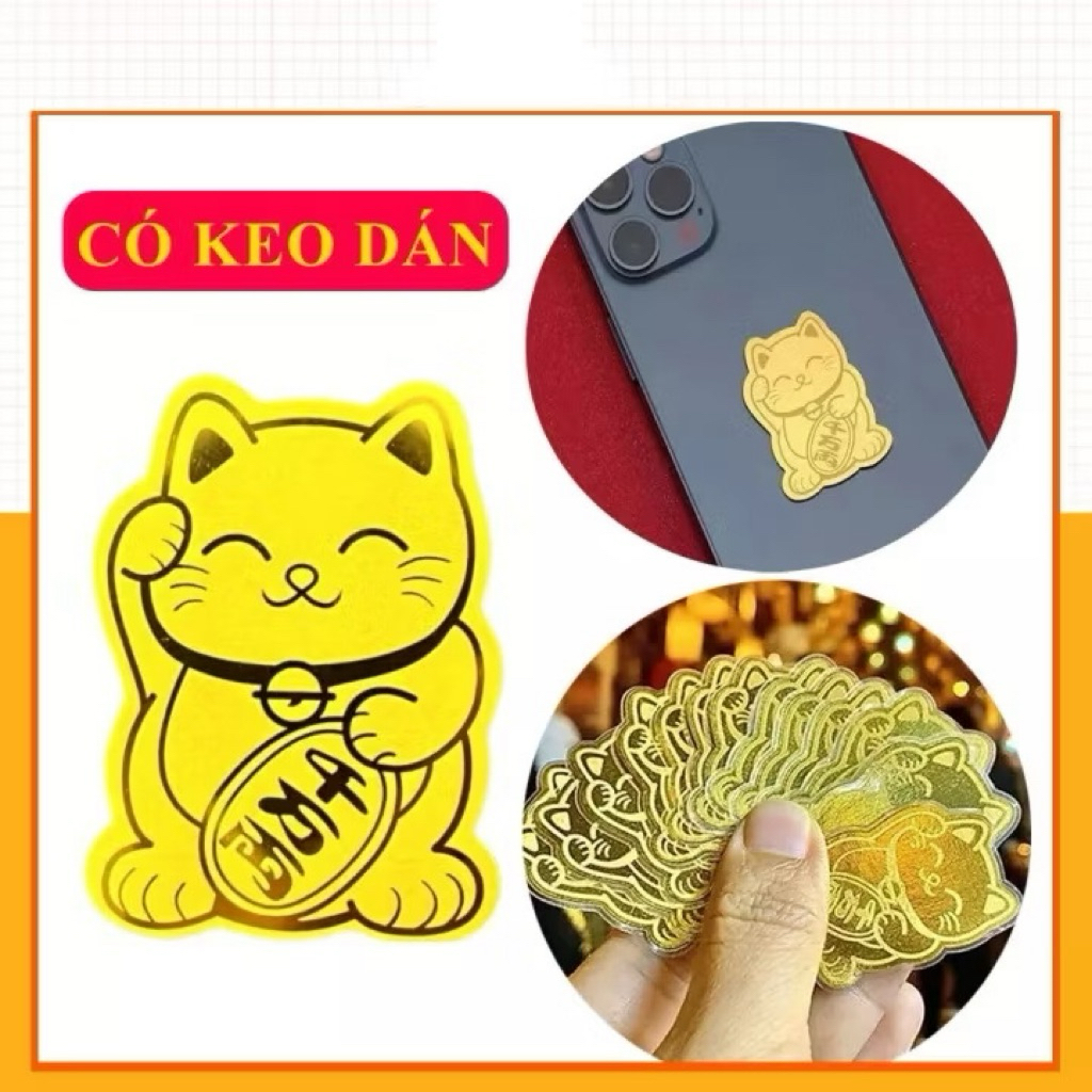 combo 20 Miếng dán Mèo Thần Tài mạ vàng cao cấp mang lại may mắn và tài lộc