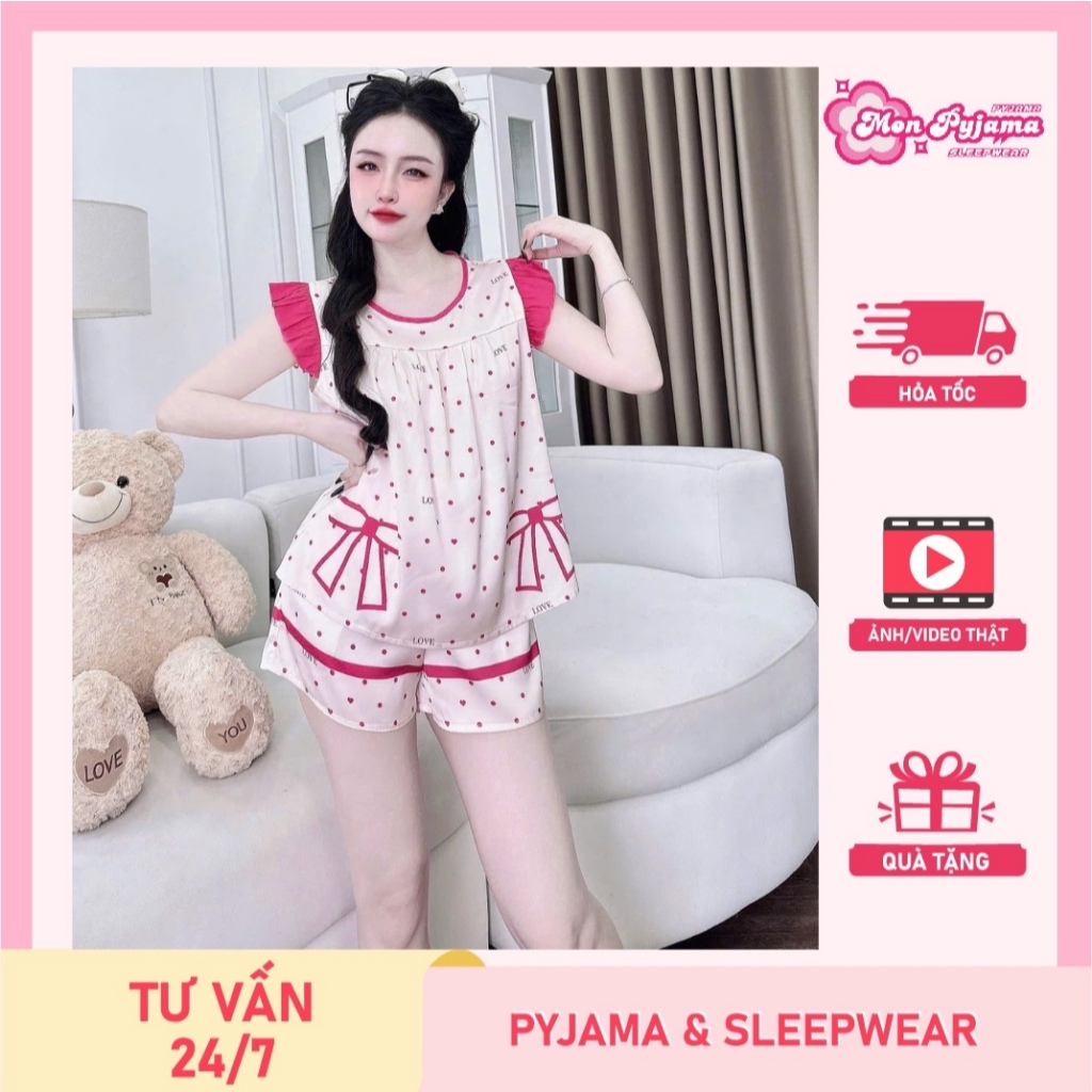 Đồ ngủ dễ thương,đồ ngủ lụa lạnh cao cấp,bộ tiểu thư,đồ bộ nữ đồ mặc nhà cánh tiên quần đùi cute[38]