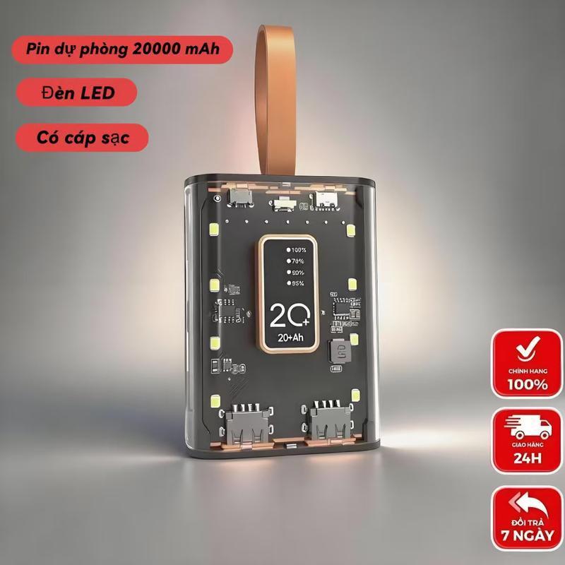 Sạc siêu nhanh 20W, pin dự phòng 20000mAh, dung lượng lớn, tương thích với điện thoại di động và máy tính bảng.
