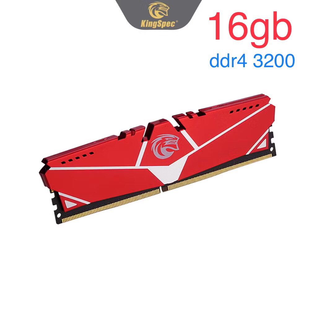 [Hàng dùng lướt full box] RAM DDR4 16gb 3200MHz KingSpec PC Gaming tản nhiệt cho máy cây [ D4M Red ]  - Hàng Chính Hãng