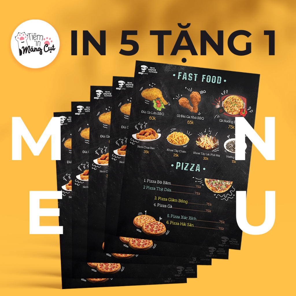 [MUA 5 TẶNG 1] Combo in 5 Menu Ép Nhựa Plastic Dày C300 Theo Yêu Cầu, Thiết Kế Cực Đẹp