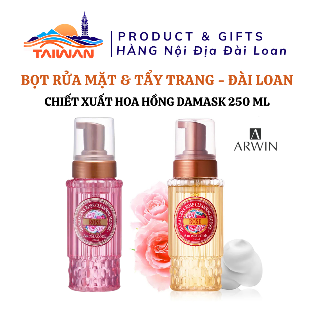 Bọt rửa mặt và tẩy trang ARWIN chiết xuất hoa hồng Damascena Rose Whitening Cleansing Mousse 250ml