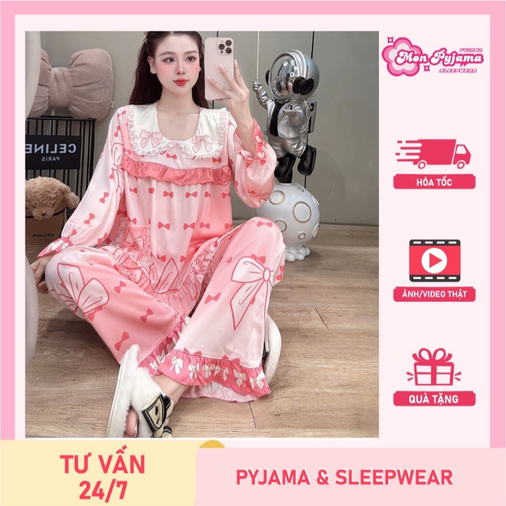 Đồ bộ tay dài nữ,bộ ngủ dài tay nữ,đồ ngủ đẹp cho nữ,đồ bộ nữ đồ mặc nhà lụa latin dễ thương mát[20]