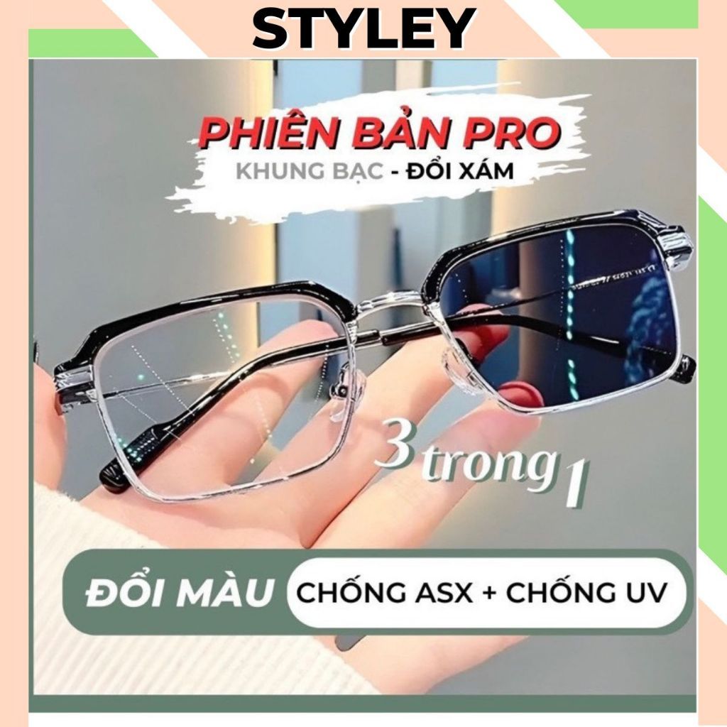 Mắt Kính đổi màu cao cấp nửa gọng chống ánh xanh, Gọng kính cận nam nữ thời trang hàn quốc K043