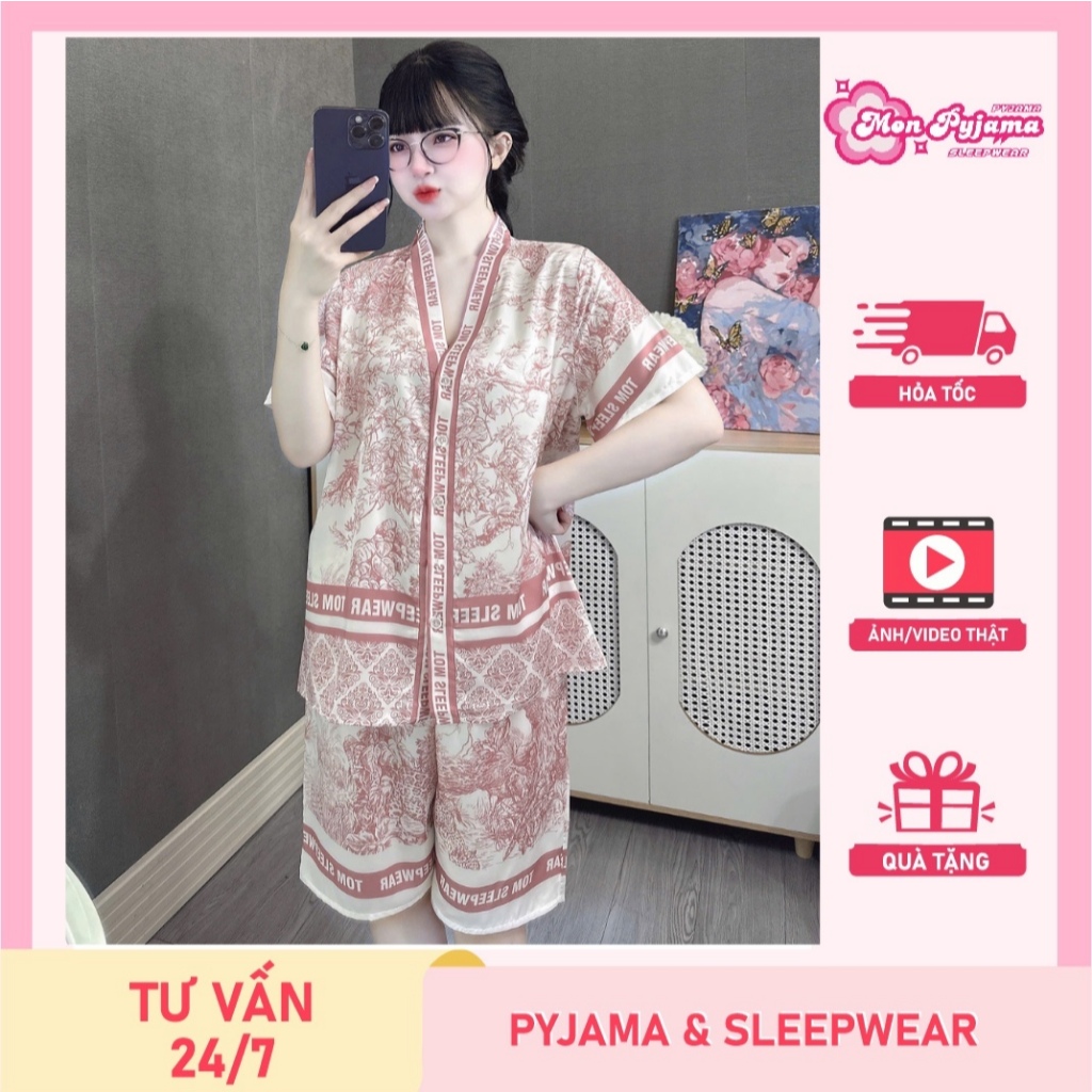 Đồ bộ mặc nhà nữ dễ thương,đồ bộ nữ lụa latin cổ Y,bộ ngủ nữ lửng mềm mịn mát họa tiết dễ thương[80]