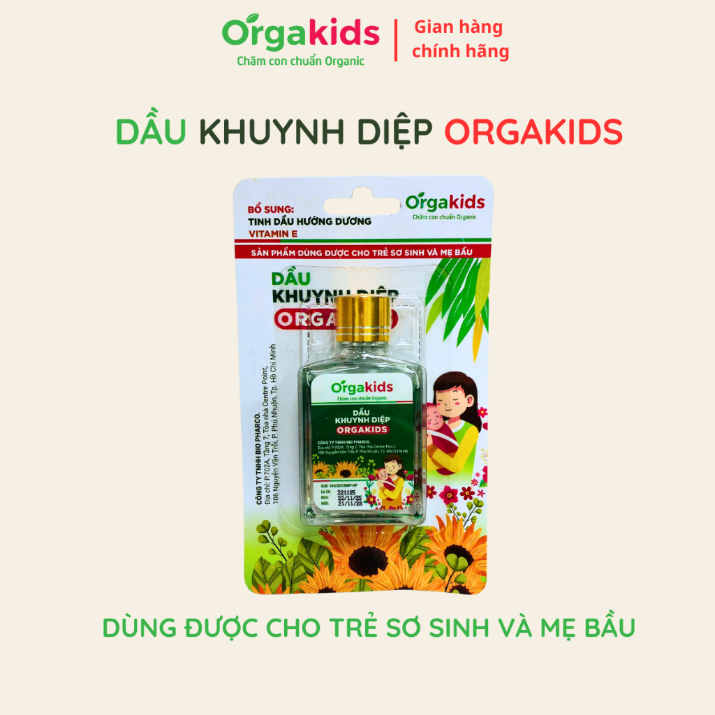 Dầu Khuynh Diệp Orgakids Bổ Sung Vitamin E, Tinh Dầu Hướng Dương - Chai 25ml