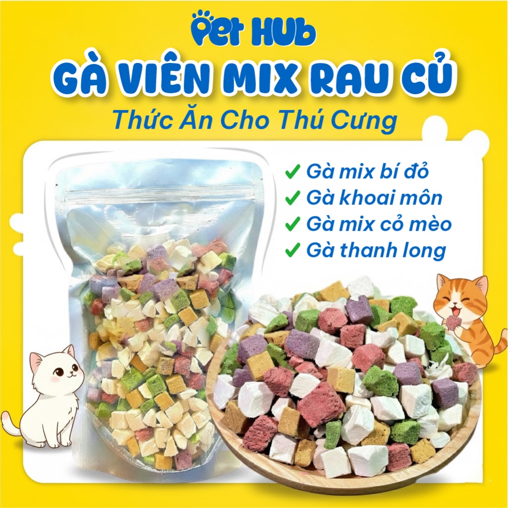 Viên Gà Mix Rau Củ Sấy Bổ Sung Chất Xơ, Vitamin, Ngăn Rụng Lông, Bảo Vệ Đường Ruột Mèo Chó