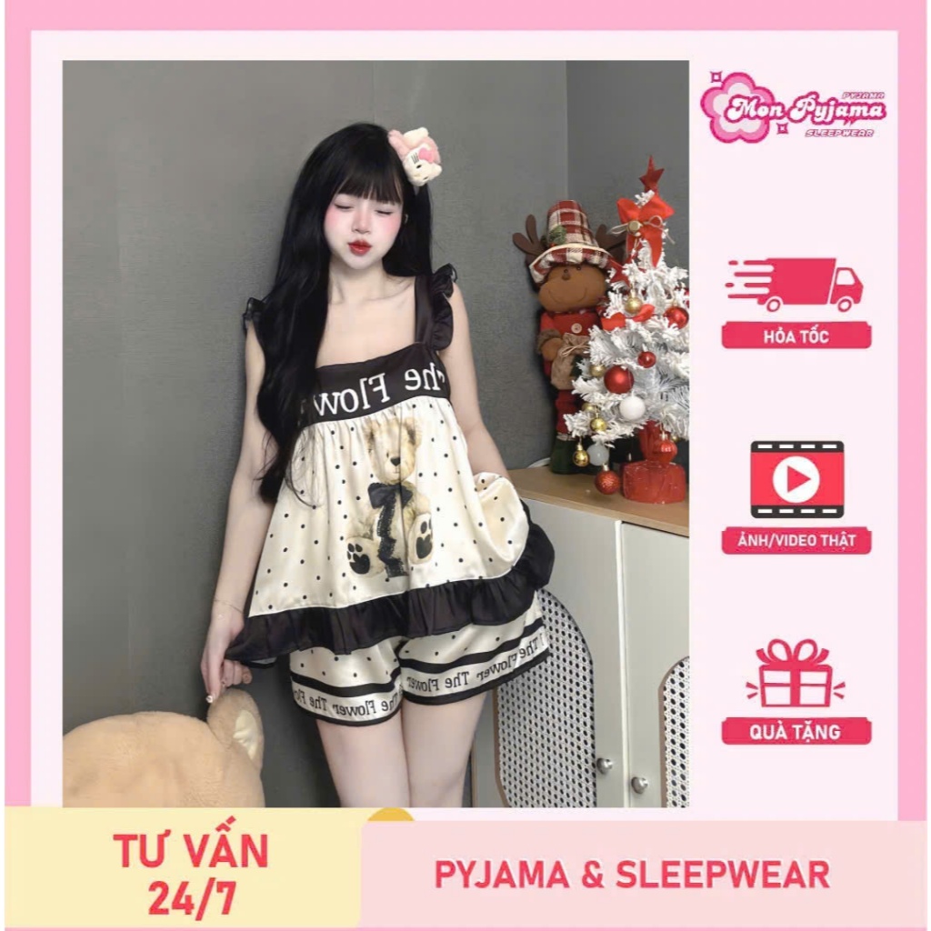 Đồ ngủ dễ thương,đồ ngủ lụa lạnh cao cấp,bộ tiểu thư,đồ bộ nữ đồ mặc nhà cánh tiên quần đùi cute[05]