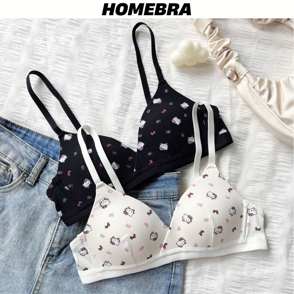 Áo ngực nữ không gọng đệm mút mỏng thoáng mát, Áo lót nữ cotton hoạ tiết Kitty cute dễ thương A224