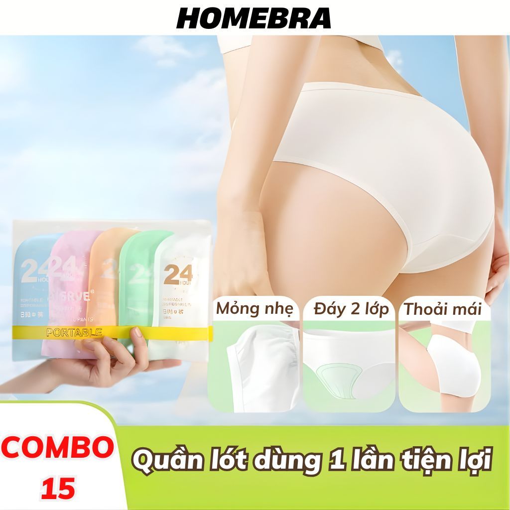 Combo 10 quần lót nữ giấy dùng 1 lần tiện lợi đáy lót cotton kháng khuẩn khử mùi HOMEBRA L594 - L474