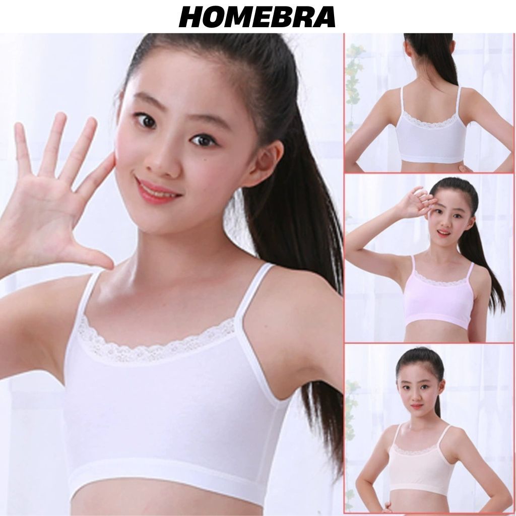 Áo lá học sinh chất cotton mềm mại thoáng khí, Áo lót bé gái kiểu dáng basic bo chun co giãn B1038