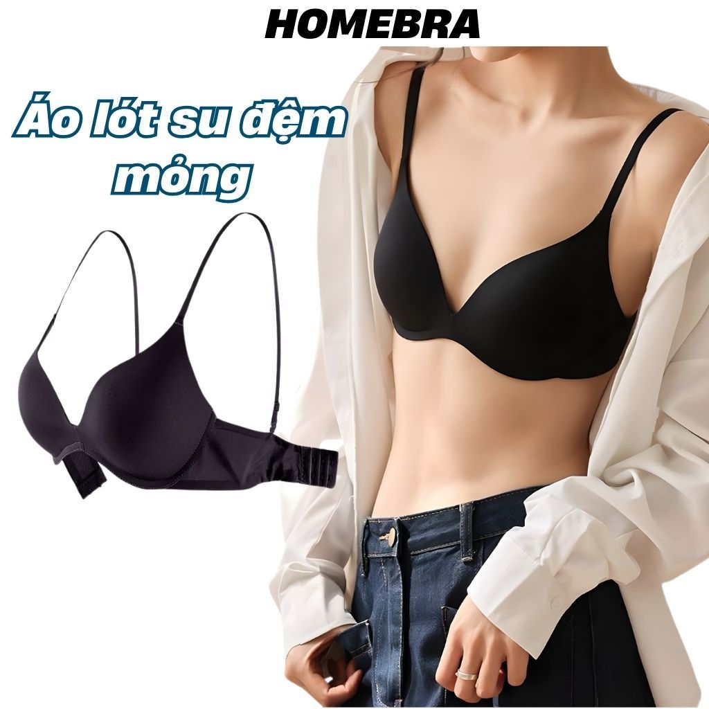 Áo ngực nữ không gọng đệm mút mỏng, Áo lót nữ chất su mềm mại 3 nấc cài điều chỉnh HOMEBRA A239