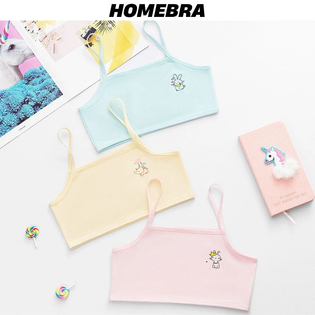 Áo lót bé gái chất cotton mềm co dãn, Áo lót học sinh 2 dây mảnh họa tiết hình thú dễ thương B402