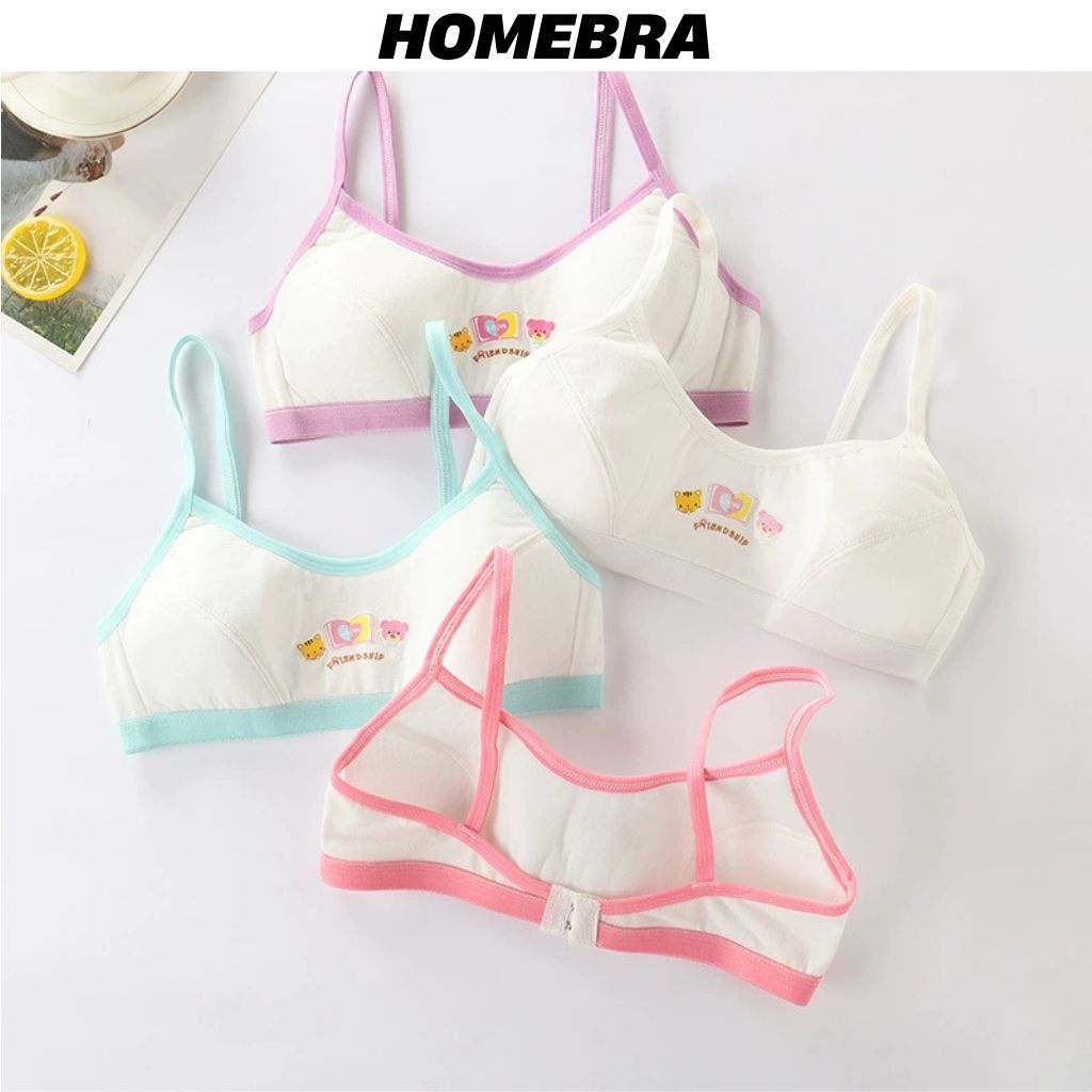 Áo lá bé gái cotton dày dặn thoáng mát nấc cài sau tiện lợi họa tiết gấu mèo dễ thương HOMEBRA B528
