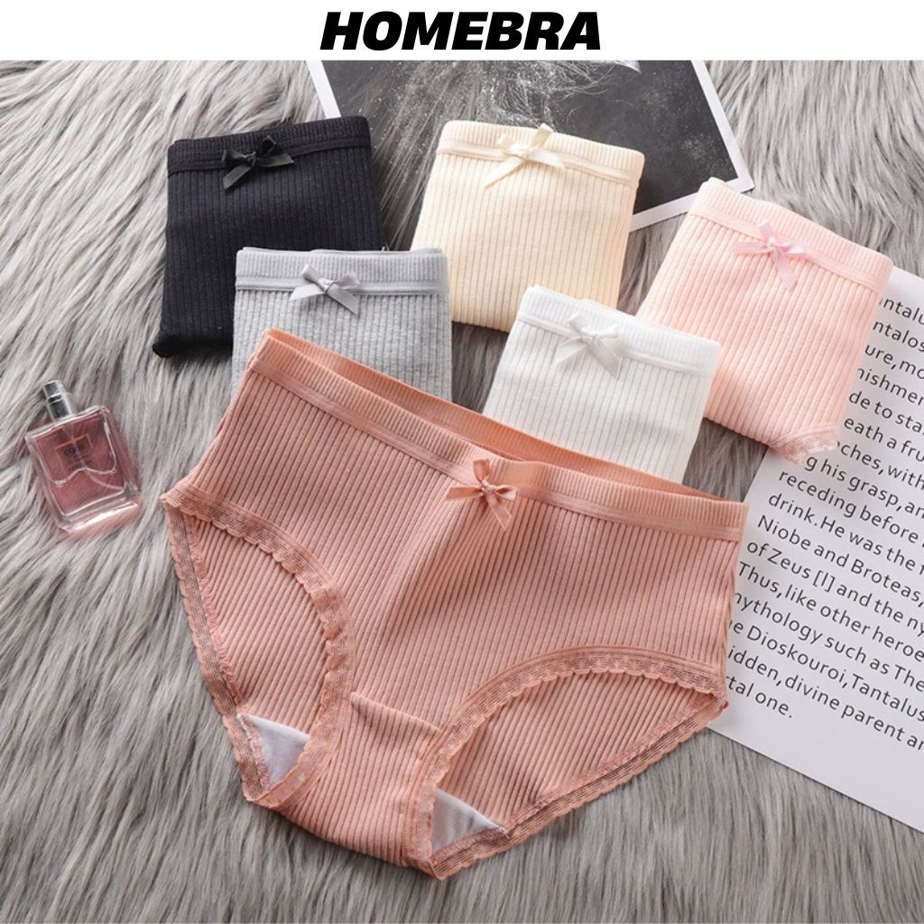 Quần lót nữ gân tăm chất cotton mềm mại thoáng khí, Quần chíp nữ cạp vừa lưng thun co giãn tốt B08