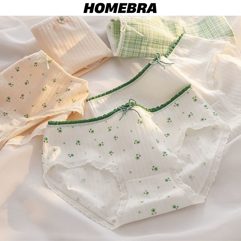Quần lót nữ cotton kháng khuẩn họa tiết xinh xắn, Quần chip nữ cotton co dãn cạp vừa đáy 2 lớp L311