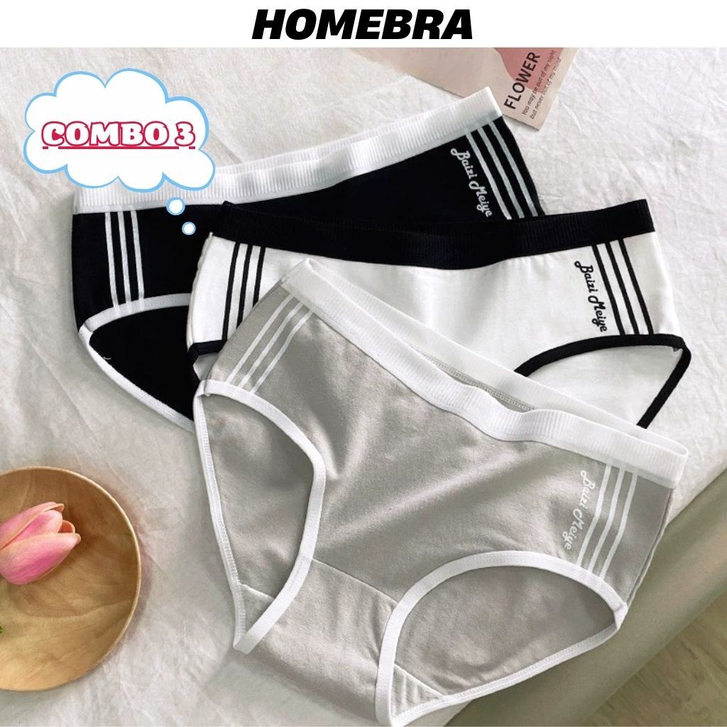 Combo 3 Quần lót nữ cotton viền thun co giãn - Set 3 Quần chip nữ đáy lót 2 lớp họa tiết basic L520