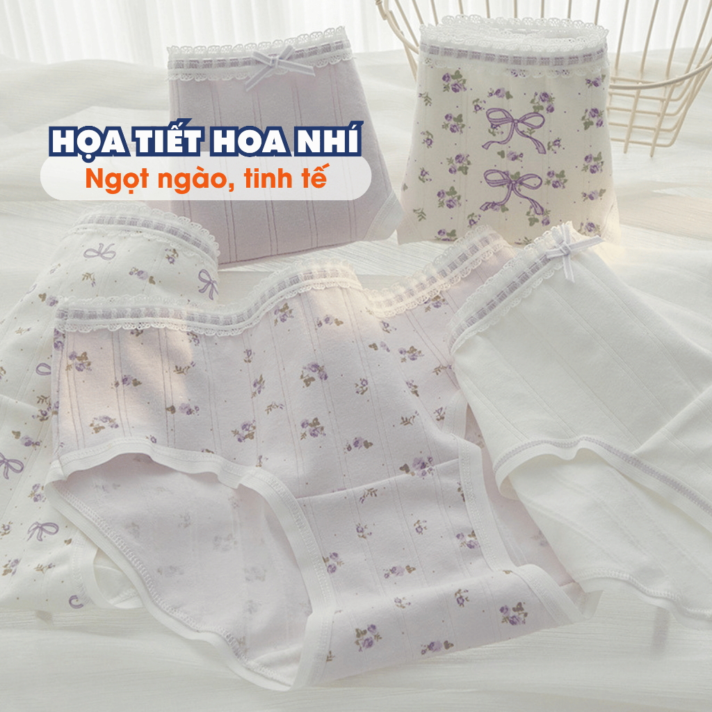 Quần Lót Nữ Cotton Đáy May Kháng Khuẩn, Quần Chip Nữ Cạp Vừa Phối Ren Mềm Mại AMYBRA L1133
