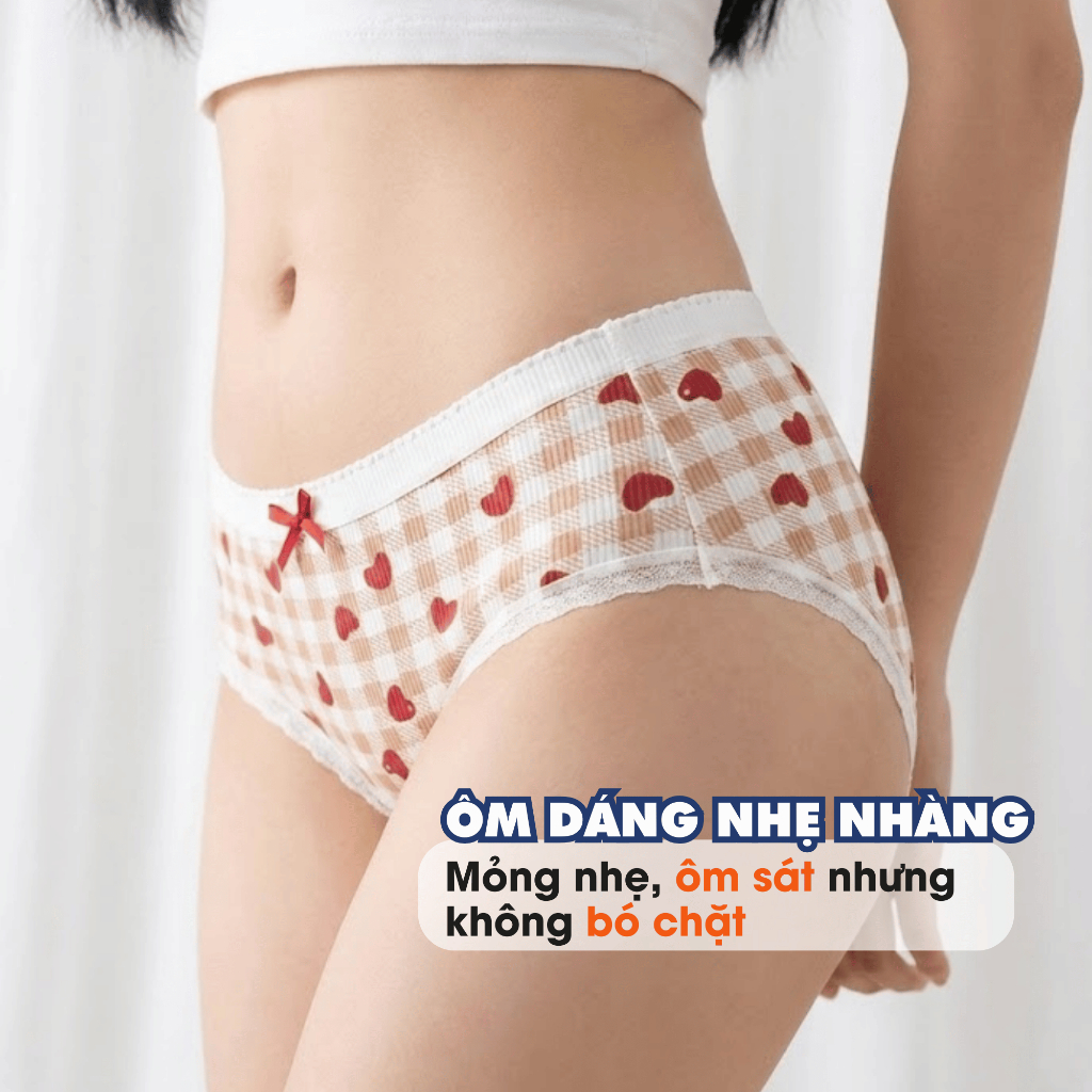 Quần Lót Nữ Cotton Họa Tiết Gấu Đỏ May Mắn - Quần Chip Nữ Đáy May Kháng Khuẩn AMYBRA LY20