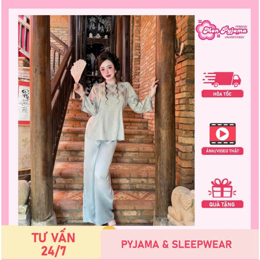 [SĂN HÀNG-HỎA TỐC]Pháp phục bộ bà ba,áo gấm truyền thống phối hợp quần lụa lạnh cao cấp(Size40-52kg)