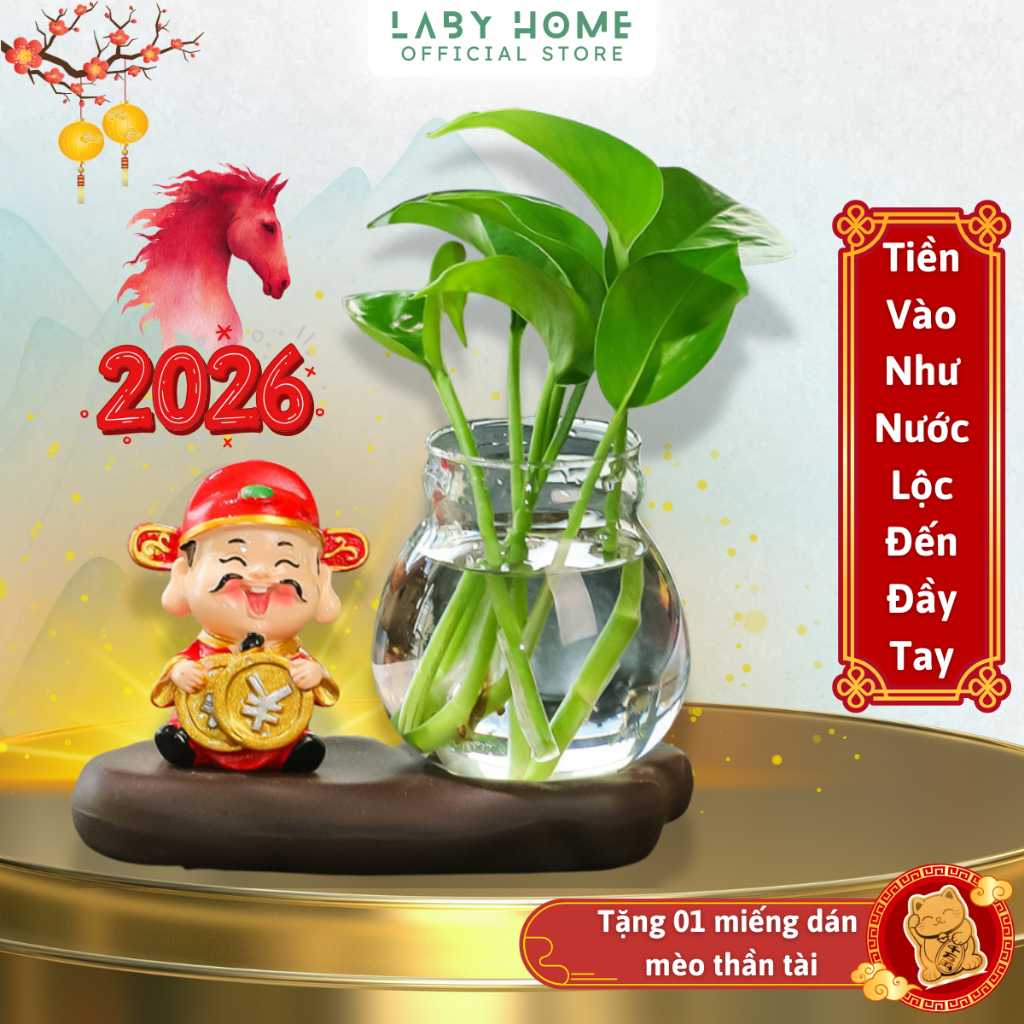Bình Thủy Canh Ông Thần Tài Năm Mới - Mang Lộc Phát, Thanh Lọc Không Khí, Trang Trí Phong Thủy