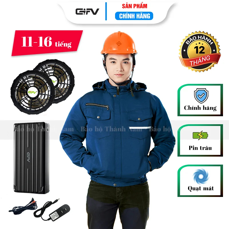 Áo Điều Hòa Cotton Gió GIFV - Quạt Áo Điều Hòa 12V Công Suất Siêu Mát Pin 50000 mah Dùng 12-18h