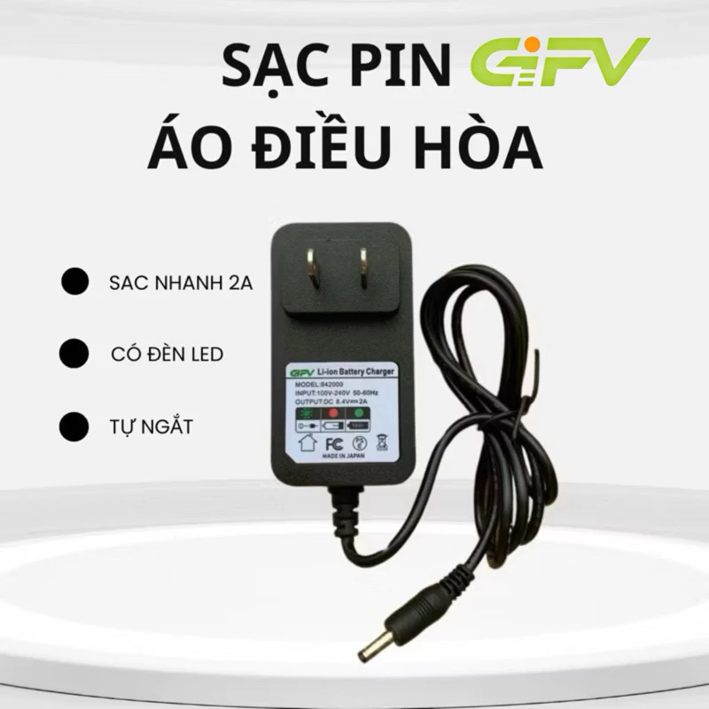 Sạc Pin Áo Điều Hòa Gifv Có Đèn LED , Tự Ngắt Khi Đầy Pin - Sạc Nhanh 2A - 1.5A