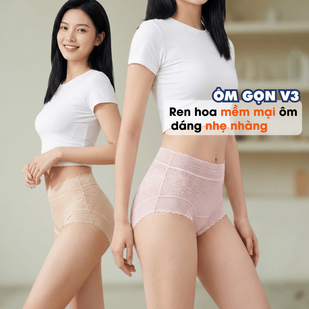Combo Quần Lót Nữ Ren Mềm Cạp Cao Ôm Dáng, Set Quần Chip Nữ Đáy May Kháng Khuẩn AMYBRA L5620